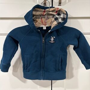 Burberry Kids Navy Hooded Zip Sweatshirt with Signature Check Hood